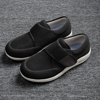StrideEase Orthopedic Walking Shoes worn while walking outdoors