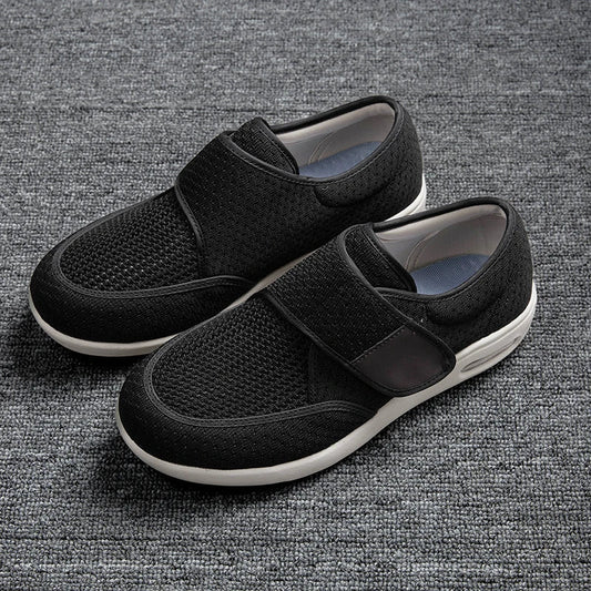 StrideEase Orthopedic Walking Shoes worn while walking outdoors